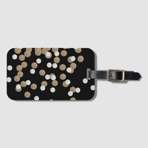 glam black and white dots champagne gold confetti luggage tag