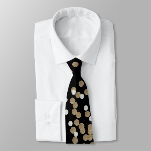 glam black and white dots champagne gold confetti neck tie