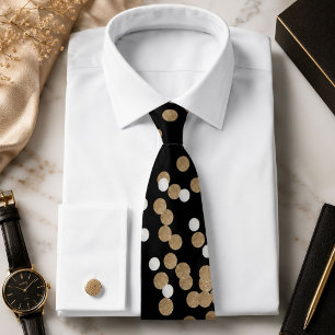 glam black and white dots champagne gold confetti neck tie