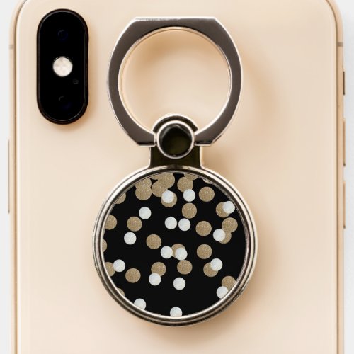 glam black and white dots champagne gold confetti phone ring stand