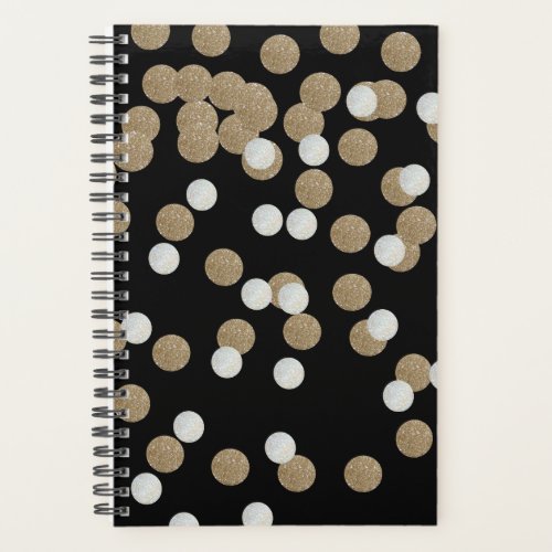 glam black and white dots champagne gold confetti planner