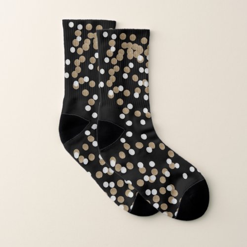 glam black and white dots champagne gold confetti socks