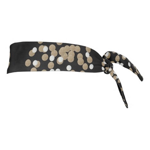 glam black and white dots champagne gold confetti tie headband