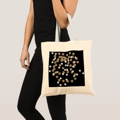 glam black and white dots champagne gold confetti tote bag