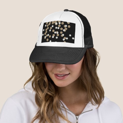 glam black and white dots champagne gold confetti trucker hat