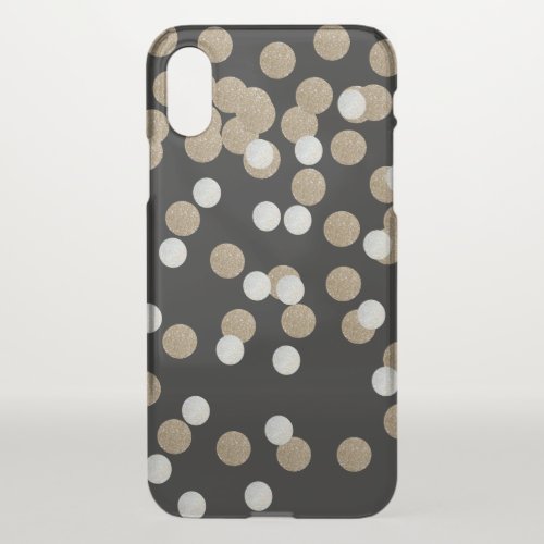 glam black and white dots champagne gold confetti iPhone XS case