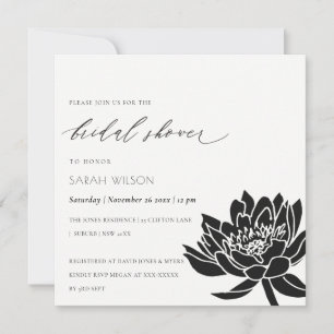 Glam Black and White Lotus Floral Bridal Shower Invitation