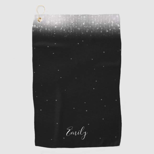 Glam Black and White Personalized Golf Towel (Front)