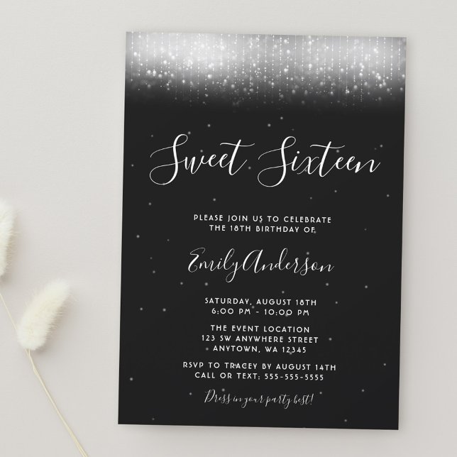 Glam Black and White Sweet 16 Invitation (Creator Uploaded)