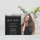 Glam Black and White Sweet 16 Photo Invitation (Standing Front)