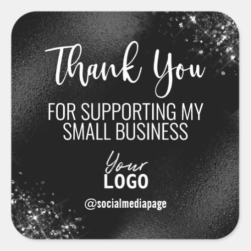Glam Black And White Thank You Small Business Logo Square Sticker