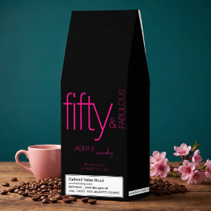 Glam Black Fuchsia Pink Fifty & Fabulous Birthday Roasted Coffee