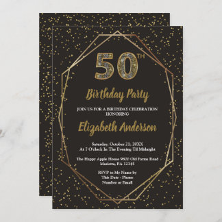 Glam Black Gold 50th Birthday Party Invitation