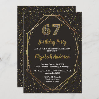 Glam Black Gold 67th Birthday Party Invitation