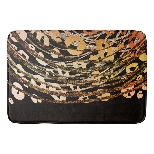 Glam Black Gold Bronze Cheetah Leopard Print Chic Bathroom Mat (Front)