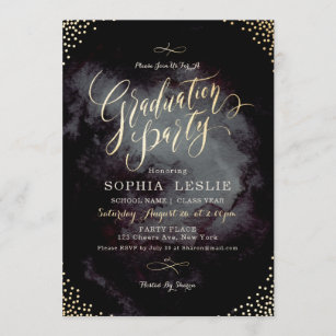 Glam black gold calligraphy graduation party invitation