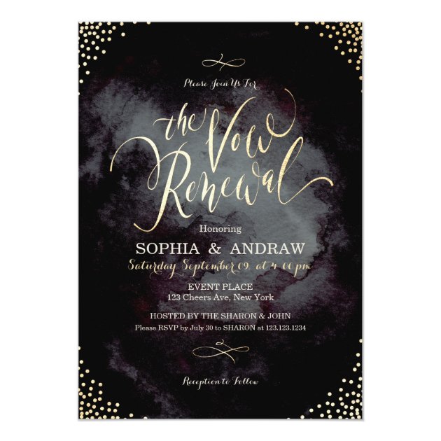 Glam Black Gold Calligraphy Vow Renewal Invitation