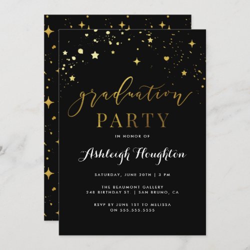 Glam Black  Gold Confetti Graduation Party Invitation