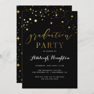 Glam Black & Gold Confetti Graduation Party Invitation