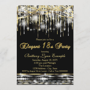 Glam Black Gold Elegant 18th Birthday Party Invitation