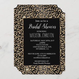 Glam Black Gold Glitter Leopard Invitation