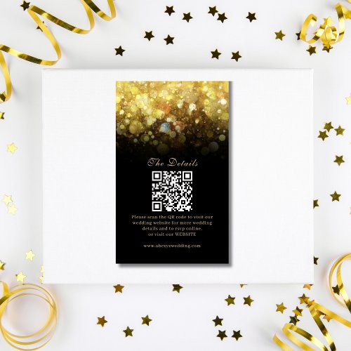 Glam Black Gold Glitter Modern Wedding  Enclosure Card