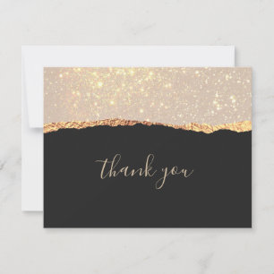 Glam Black Gold Glitter Wedding Thank You Card