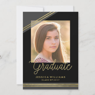 Glam Black + Gold Graduation Invitations