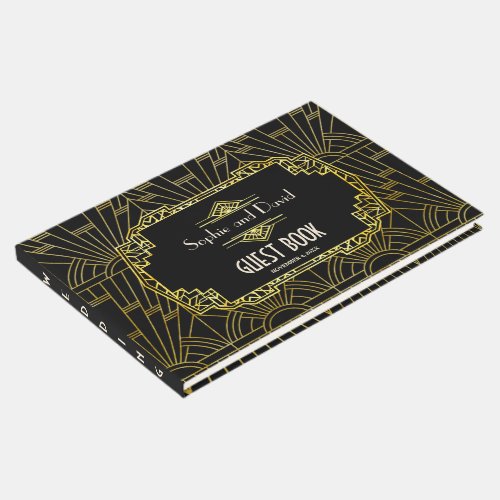 Glam Black  Gold Great Art Deco Wedding Guest Book