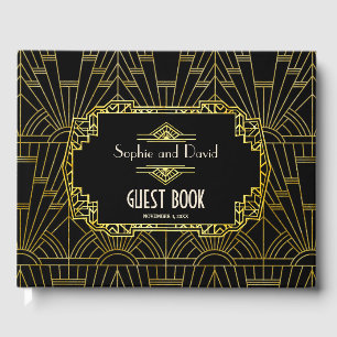 Glam Black & Gold Great Art Deco Wedding Guest Book
