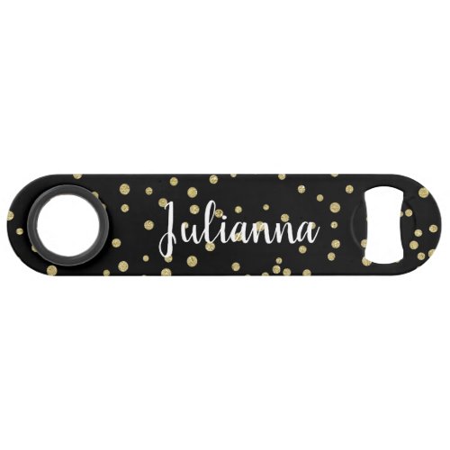 Glam Black Gold Holiday Dot Pattern Personalized Bar Key