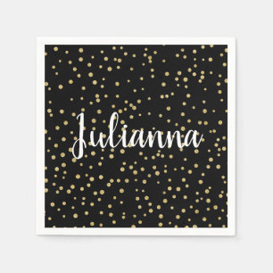 Glam Black Gold Holiday Dot Pattern Personalized Napkins