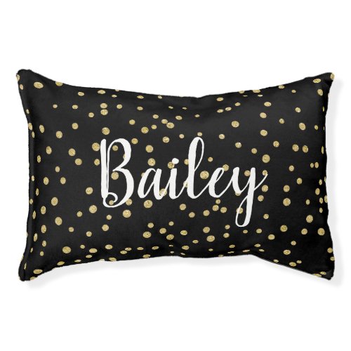 Glam Black Gold Holiday Dot Pattern Personalized Pet Bed