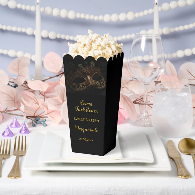 Glam Black & Gold Masquerade Birthday Party Favor Boxes (Wedding)