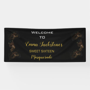 Glam Black & Gold Masquerade Birthday Welcome Banner