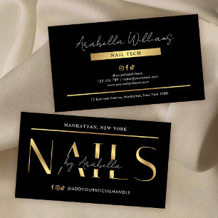 Glam Black Gold Modern Manicure Nail Artist Salon Business Card