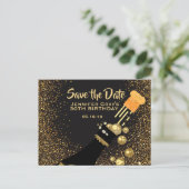 Glam Black Gold Save the Date Champagne Birthday Announcement Postcard (Standing Front)