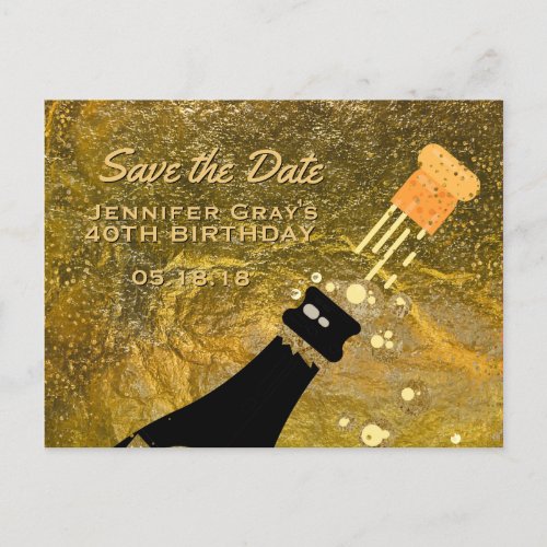 Glam Black Gold Save the Date Champagne Birthday Announcement Postcard