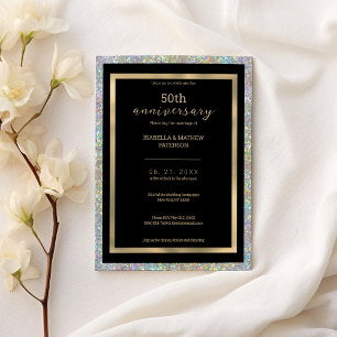 Glam black gold silver 50th Wedding Anniversary Invitation