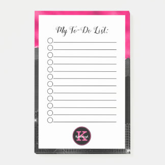 Glam Black Gray Hot Pink Waves Monogram To-Do List Post-it Notes