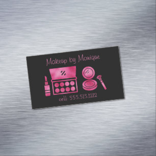 Glam Black & Hot Pink Makeup Artist Business Card Magnet