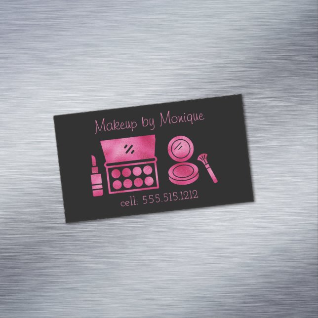 Glam Black & Hot Pink Makeup Artist Business Card Magnet (In Situ)