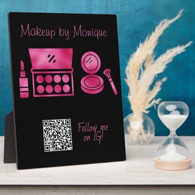 Glam Black & Hot Pink Makeup Artist QR Code Plaque (Side)