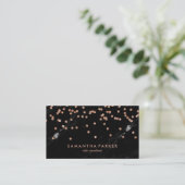 Glam Black Marble Look and Faux Rose Gold Confetti Business Card (Standing Front)