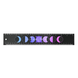 Glam Black Moon Phase Pastel Monogram Name 12-inch Ruler