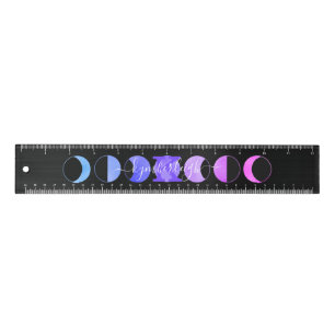 Glam Black Moon Phase Pastel Monogram Name 12-inch Ruler