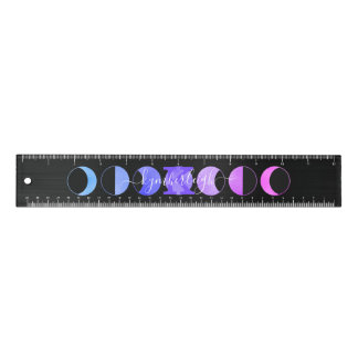Glam Black Moon Phase Pastel Monogram Name 12-inch Ruler