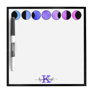Glam Black Moon Phases Chic Lavender Monogram Name Dry Erase Board