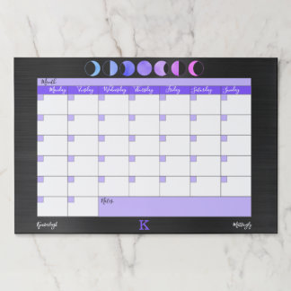 Glam Black Moon Phases Chic Monogram Desk Calendar Paper Pad