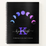 Glam Black Moon Phases Pastel Purple Monogram Name Notebook